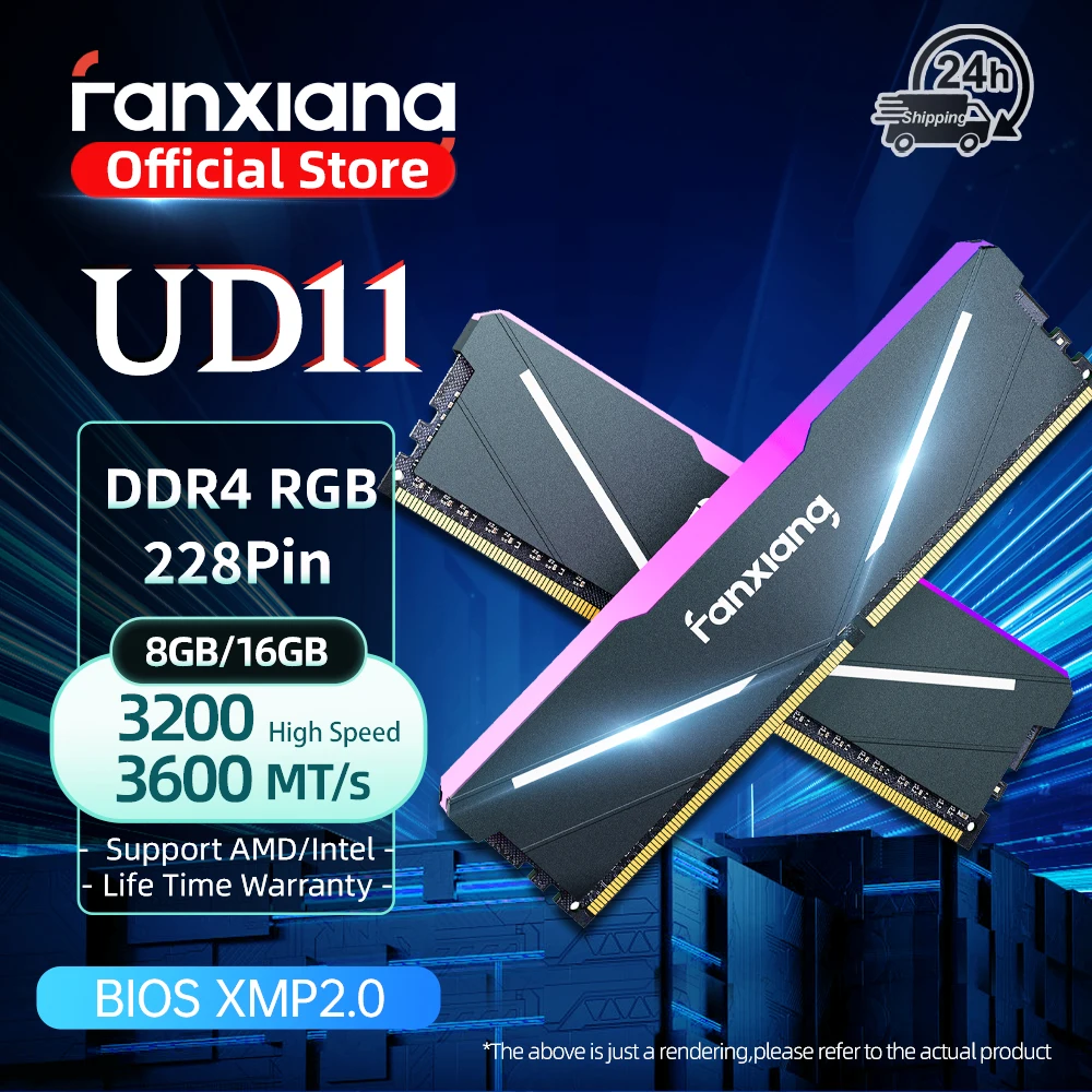 Fanxiang UD11 RGB Memory Ram DDR4 16GB 32GB 3200-3600MT/s Desktop Non-ECC Desktop Gaming Dual Channel RAM Memory Module For PC