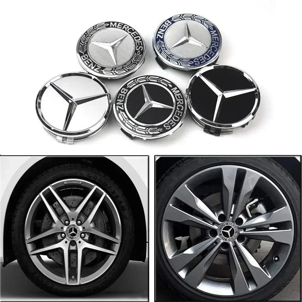4PCS75MM سيارة محور غطاء مركزي لمرسيدس بنز AMG W203 W206 W220 W205 W211 سيارة عجلة مركز محور قبعات بنز شعار الإطارات حافة كوف