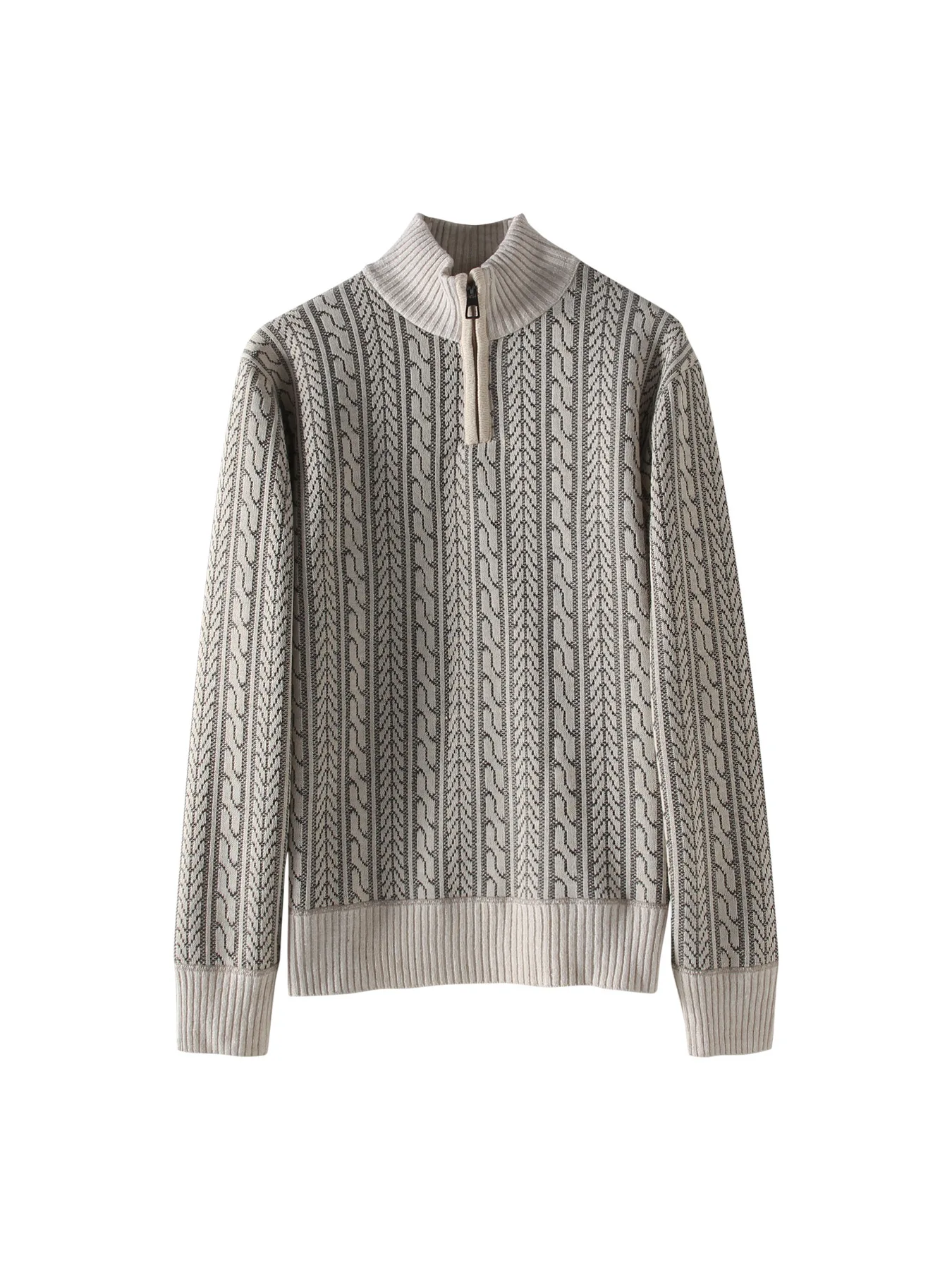 2026 Autumn and Winter Men's Knitted Sweater Pullover Stand Up Collar Half Zipper Long Sleeved Twisted Flower Versatile Sweater