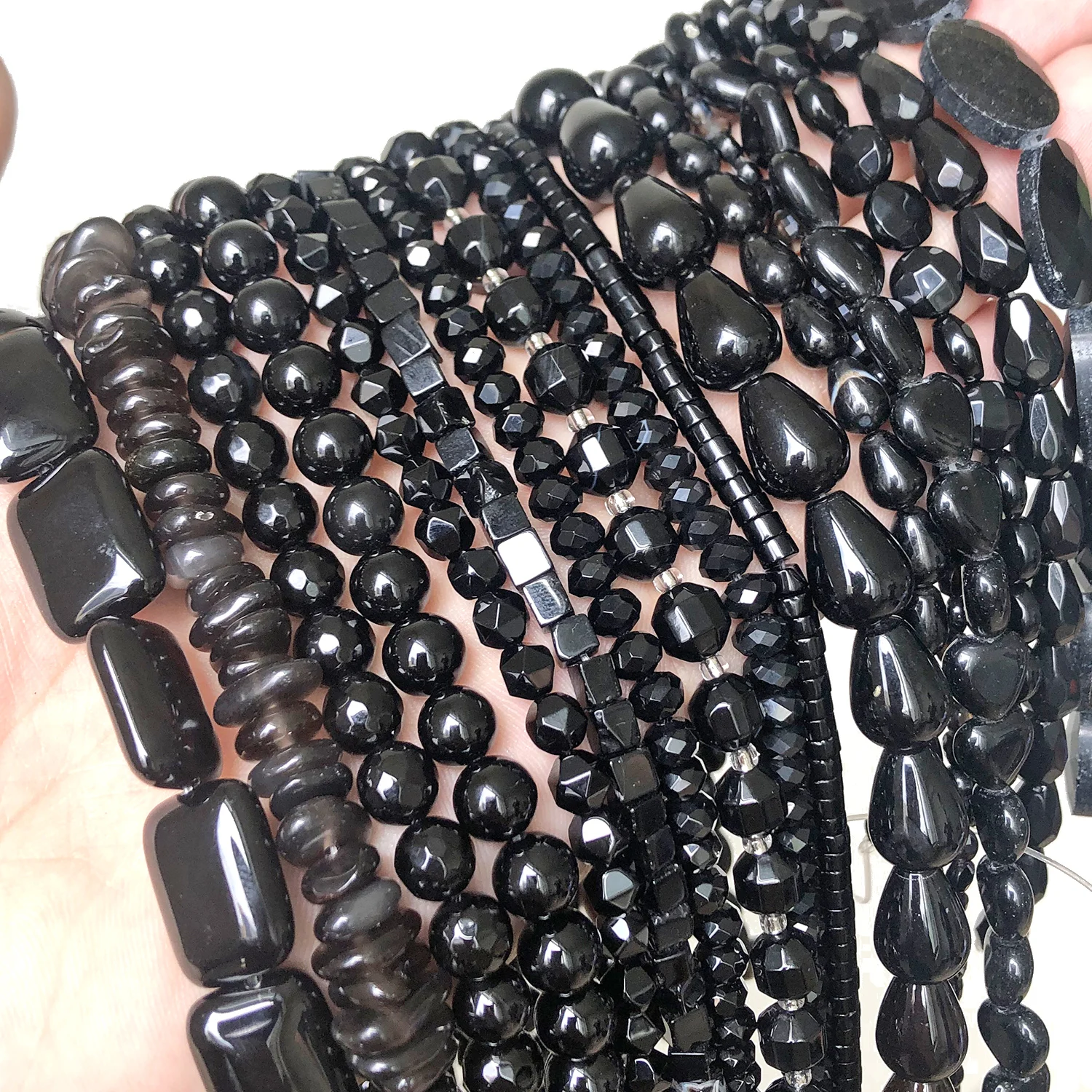 Natural Black Agates Stone Beads Charms Waterdrop Faceted Cube Heart Round Shape Beads For Jewelry Making Diy Bracelet Necklace