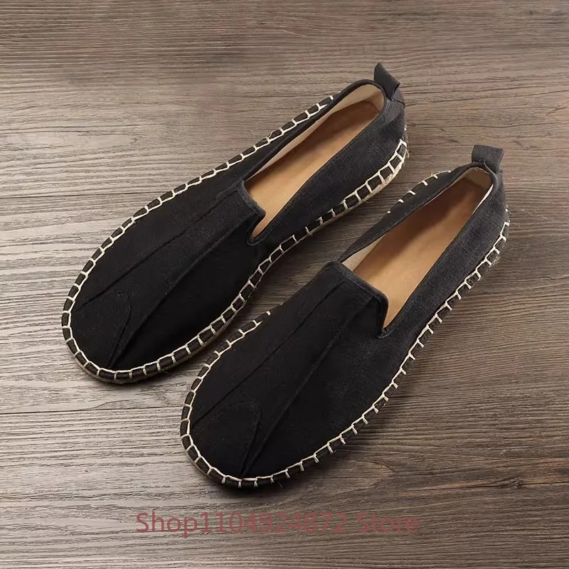 Spring Summer Retro Linen Soled Cloth Shoes Men's Loafers Youth Anti Odor Comfortable Low Top Sport Flats Male Canvas Shoes