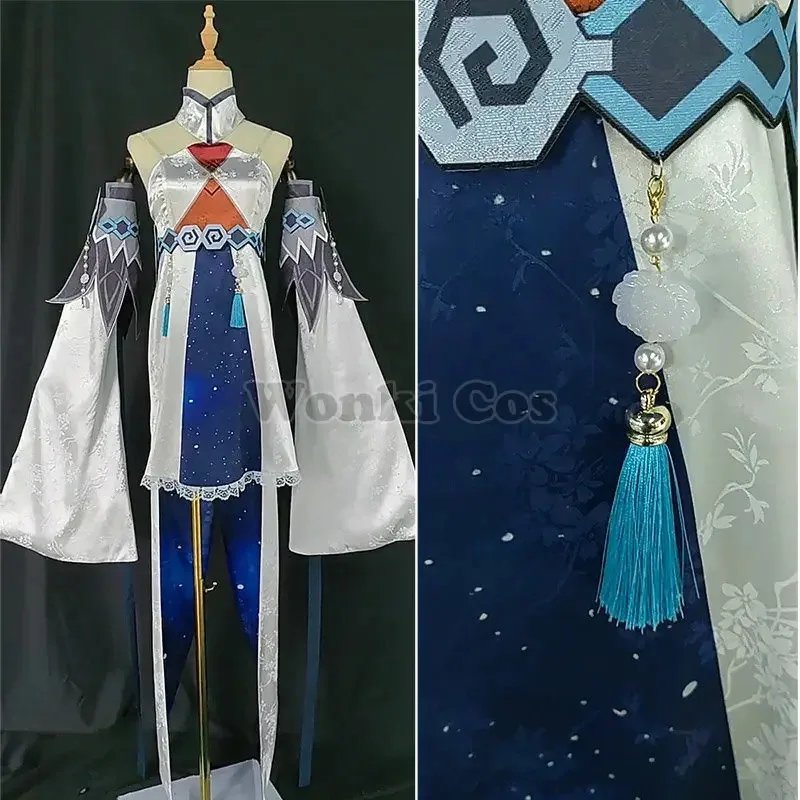 Guizhong Cosplay Costume Dress Long Wig Hair Game Impact Liyue Gui Zhong Costumes for Women Party Outfits with Headwear