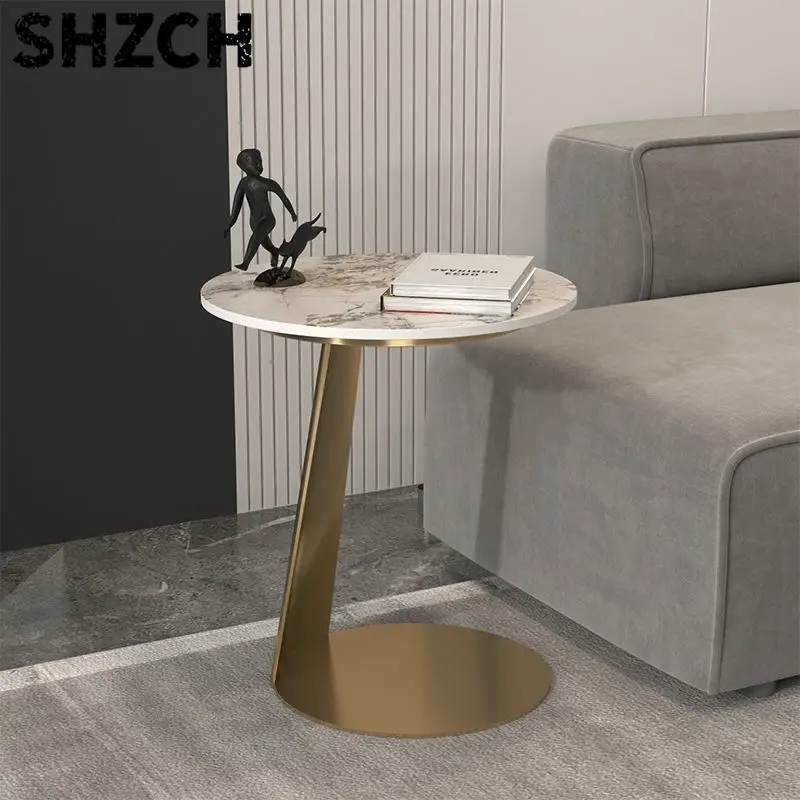 Mesa auxiliar de hierro y Metal para el hogar, sala de estar, sofá, placa de roca, esquina, balcón, mesa redonda, mesitas auxili