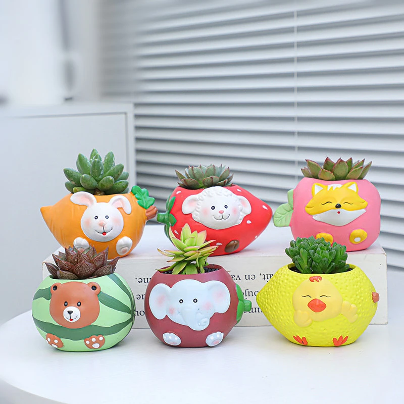 

Redeco High Quality Cute Cartoon Animal Art Succulent Flowerpot Simulation Plant Potted Ceramic Flowerpot For Home Decoration