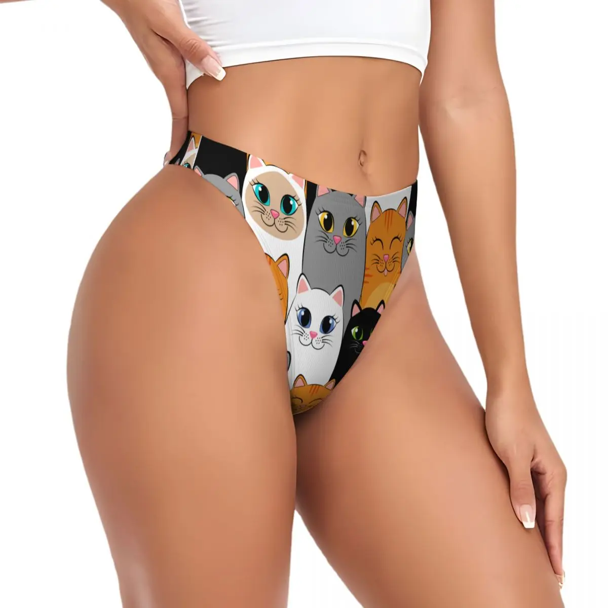 Personalised Gray Ginger And Siamese Kittens Cats Briefs Underwear Womens Comfortable Stretch Panties