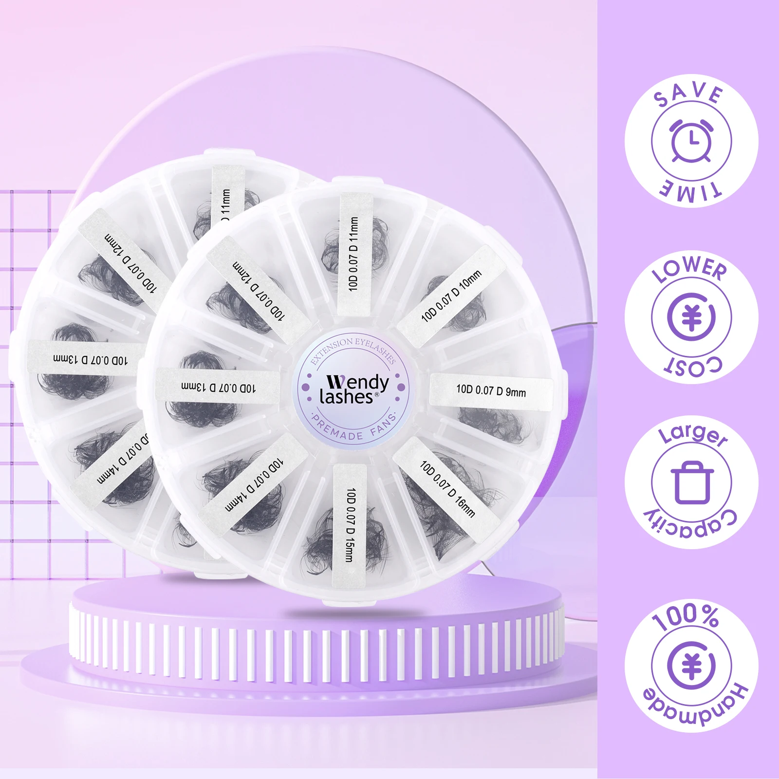 Wendy Lashes 3D/5D/6D/10D/14D/16D Eyelash Extension Thin Root Sharp Pointy Stem 520 Loose Fans Lashes Premade Russian Volume Fan