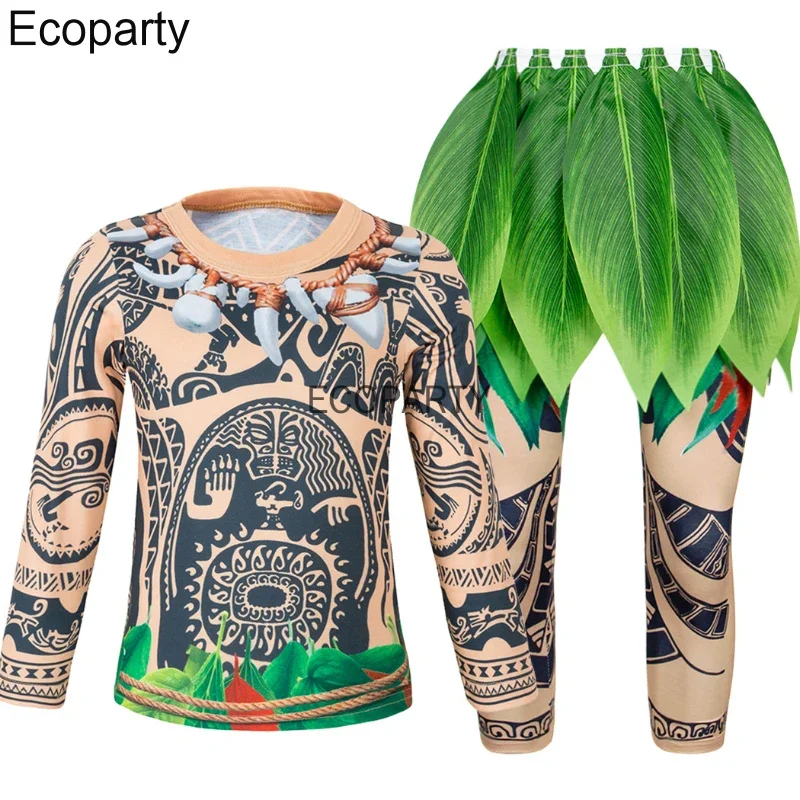 Children 3D Totem Printing Maui Halloween costume Cosplay Costume Boy Long Sleeve Top Trousers Set Halloween Carnival Party Outf