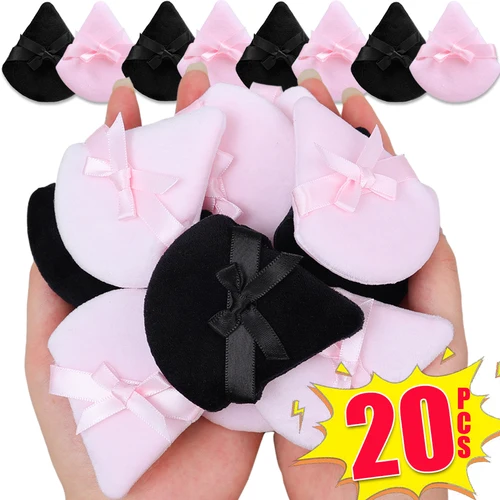20 piezas esponjas de maquillaje, esponja corta con lazo triangular para polvo, esponja cosmética ligera de terciopelo de cristal para contorno de ojos y cara