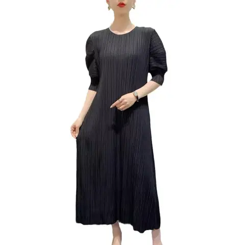 मियाके प्लीटेड ड्रेस 2024 समर न्यू राउंड नेक लूज़ और आरामदायक ए-लाइन शॉर्ट स्लीव मैक्स ड्रेस 8 best sales मियाके पोशाक - №3