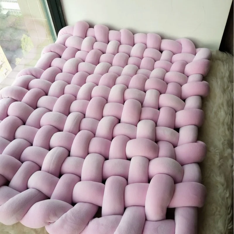 Knotted Braided Plush Mat Baby Tummy Time & Newborn Photo Prop Rug Non Slip Nursery Floor Cushion Handmade Soft Fabric Decor