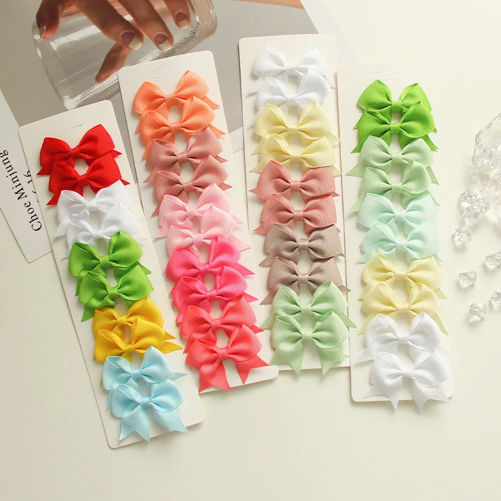 10Pcs/Set New Cute Solid Ribbon Bowknot Hair Clips for Baby Girls Handmade Bows Hairpin Barrettes Headwear Kids Hair Accessories