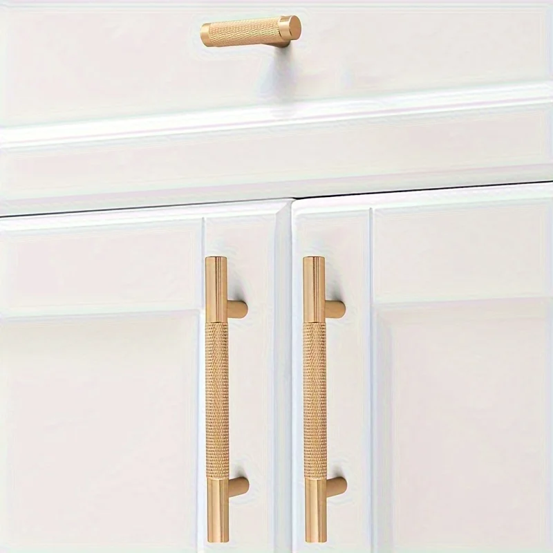 4Pcs Elegant Golden Knurled Drawer Pulls Polished Aluminum Furniture Cabinet Handles and Knobs Drawer Handles Wardrobe Door Pull