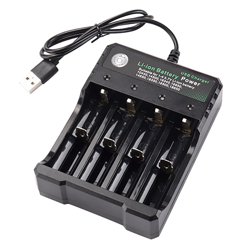 

2X 18650 Lithium Battery Charger 4 Slot 3.7V Smart USB Charging Stand 14500 Bright Flashlight Charger