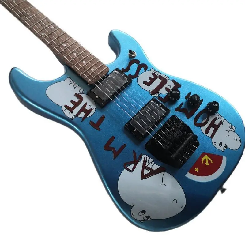 Hand Painted 6 String Electric Guitar 24 Frets Humbucker Pickups Customizable Pattern Rosewood Fingerboard Vibrato System Expert