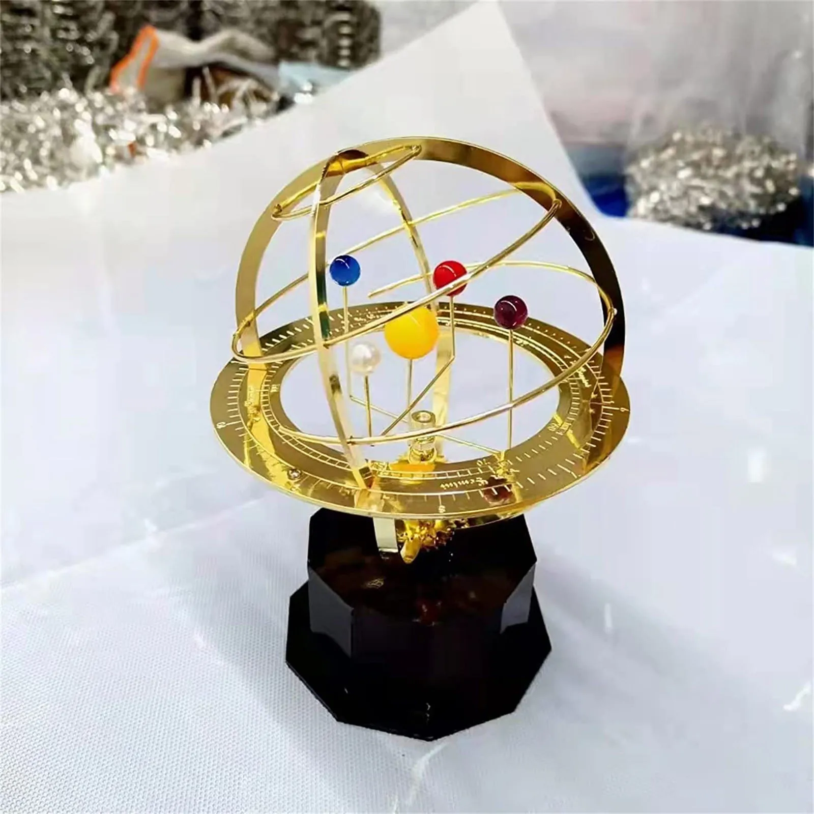 Rotating Solar System Metal Ornament, Retro Planet  Metal Model Kit, Science Art Decoration Indoor Table Ornament