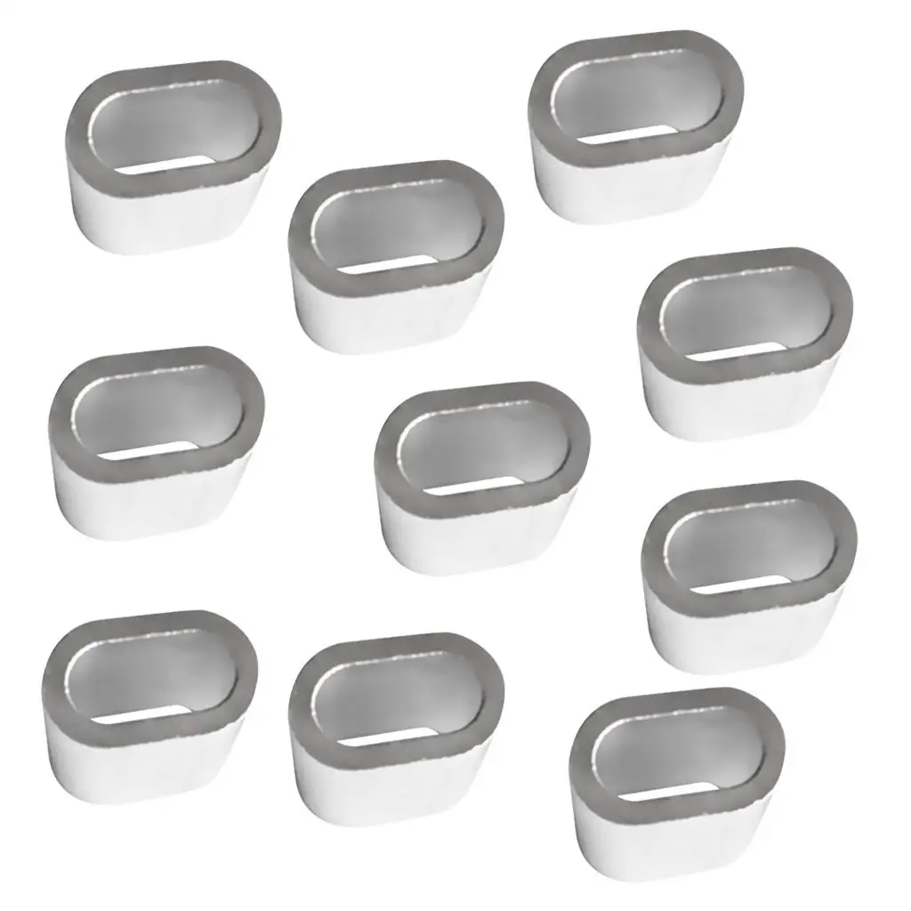 

В упаковке 10 алюминиевых наконечников для тросов с петлевыми втулками диаметром от 3 до 10 мм.