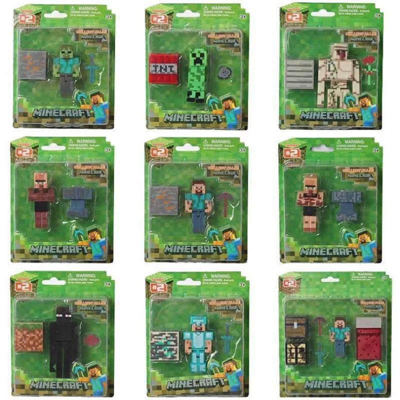 Minecraft Steve Alex Zombie Villager Action Figures Model Anime MC Game Puzzle Assembled Toy Doll Mini Weapon Model Kids Gifts