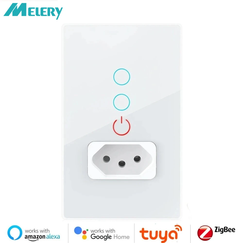 

Melery Zigbee Tuya Smart Brazil Выключатель света Tomada Настенная розетка Розетка Стеклянная сенсорная панель Пульт дистанционного управления от Alexa Google Home