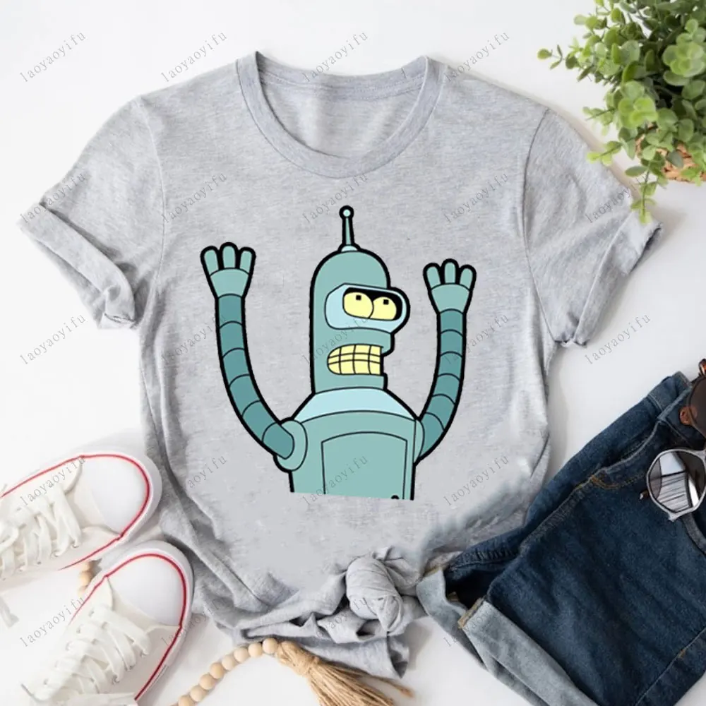 F-Futuramas ريترو كوميدي امرأة رجل تي شيرت الصيف الكرتون طباعة الصيف النساء القطن للجنسين قمصان ملابس يومية قصيرة الأكمام بلايز