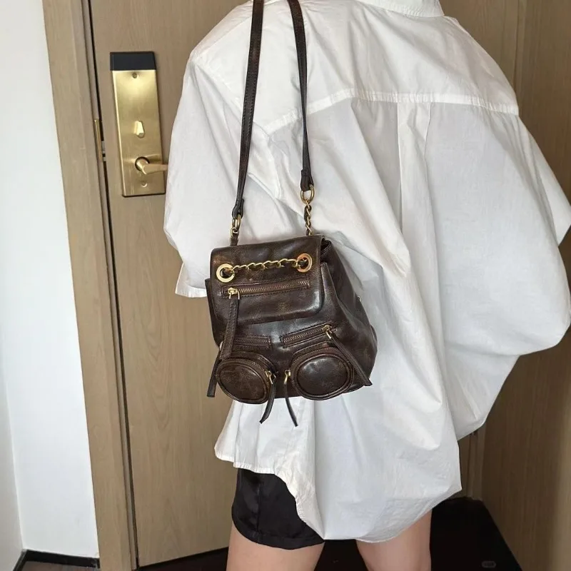 2025 Hot Selling Retro Ins Mini Motorcycle Style Travel Backpack, Student Backpack, Multi Pocket Backpack