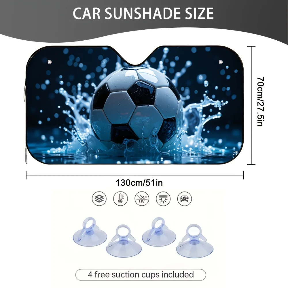 Folding Car Sunshade Football Pattern Universal Foldable Sun Visor Parking Travel Polyester Bubble Aluminum