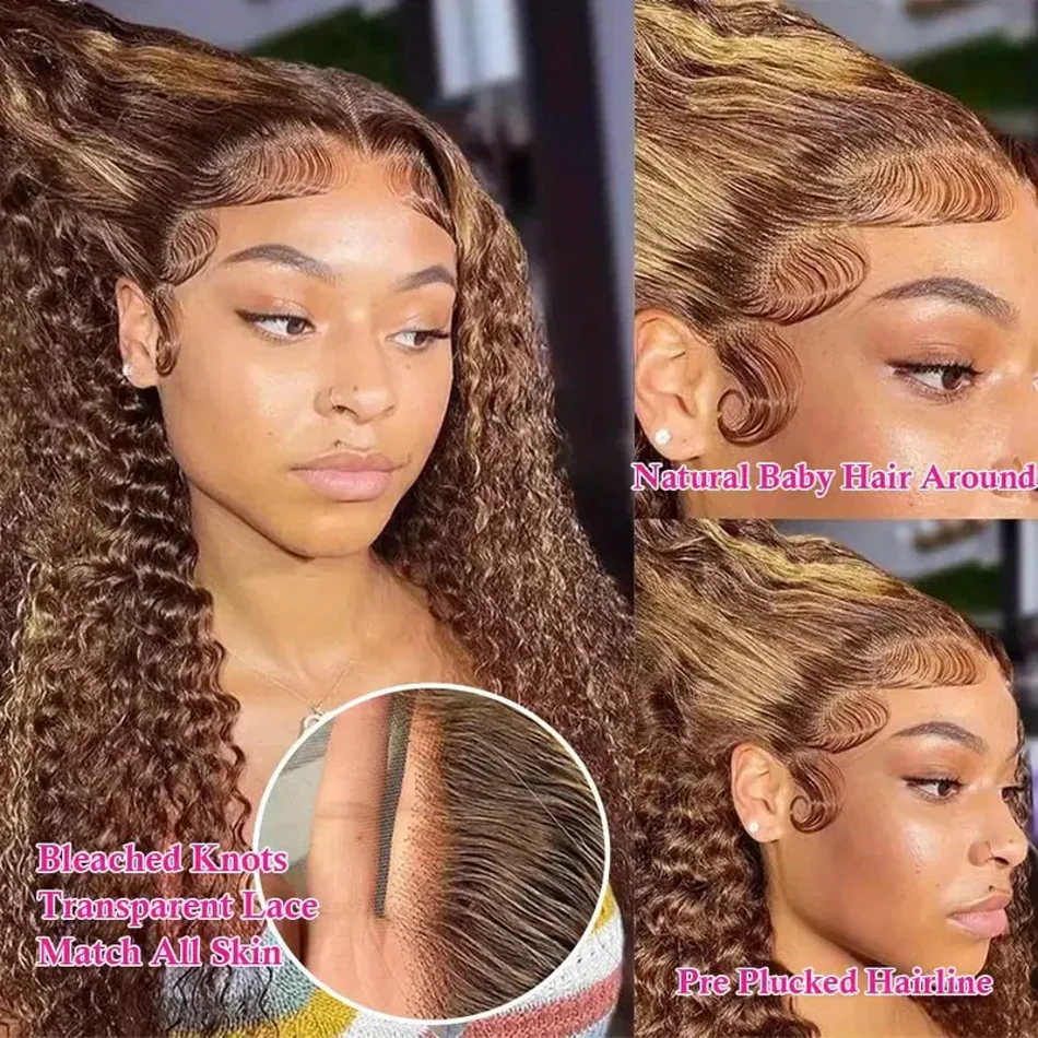 Highlight Deep wave13x4 Lace Frontal Wig for Women Choice Glueless Wig Clearance on Sale 13x6 HD Lace Front Human Hair Curly Wig