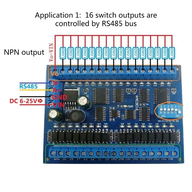 RS485 リモートコントロールモジュール LED ライトドライバー用 16 入力 16 出力チャンネル PLC 拡張ボード