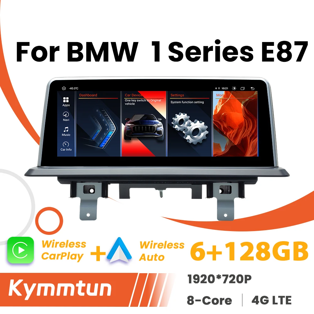 Autoradio sans fil CarPlay Android Auto pour BMW Série 1 E81 E82 E87 E88 2005-2012 CCC CIC GPS multimédia 4G Wifi 8G+128G Navi