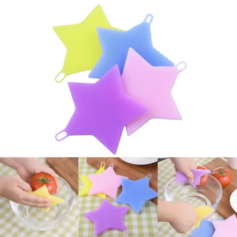 Soft Silicone Coffee Cup Mat Insulations 4 Colors to Choose Five Pointed Star Cleaning Brush Kitchen Dishwashing Tool