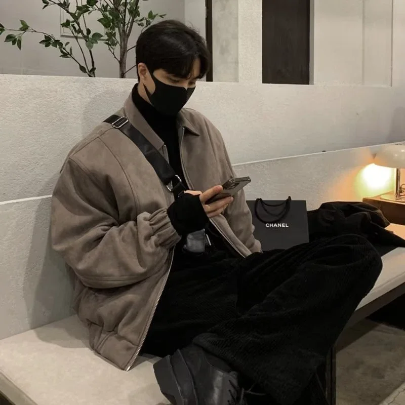 

Men's Jacket Suede Vintage High Street Lightweight Jacket Long Sleve Outerwear Spring Autumn Fashion Streetwear Coat Man Clothes