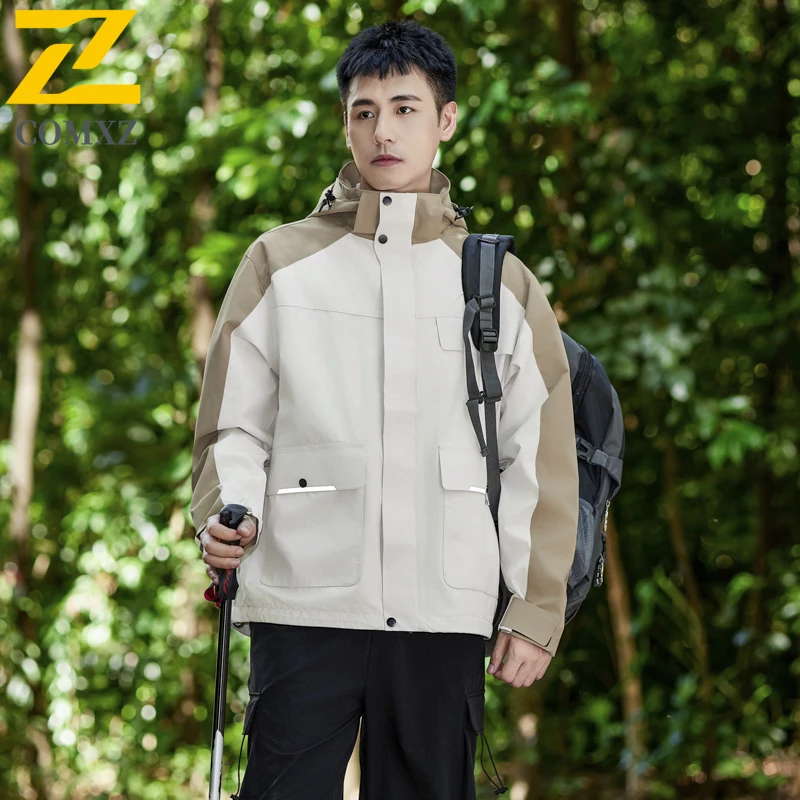 

2025 New Couple Charge Jacket Color Blocked Trendy Versatile Windproof Waterproof Hooded Windbreaker Outdoor Camping Hiking Coat