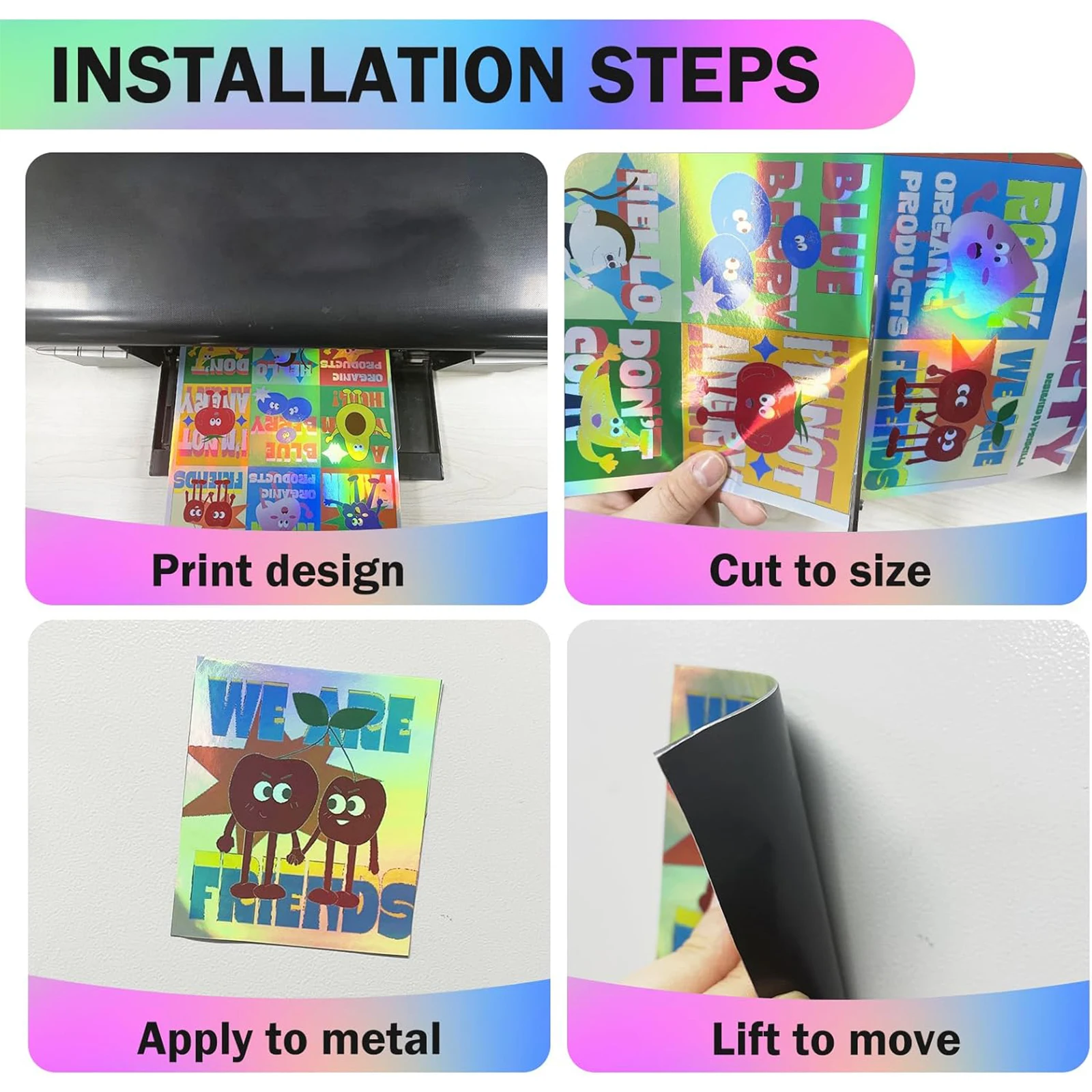 A4 8.3×11.7 インチ 5 枚レインボー印刷可能な磁気ホログラフィックシートインクジェットプリンタ用ホログラフィックビニール紙