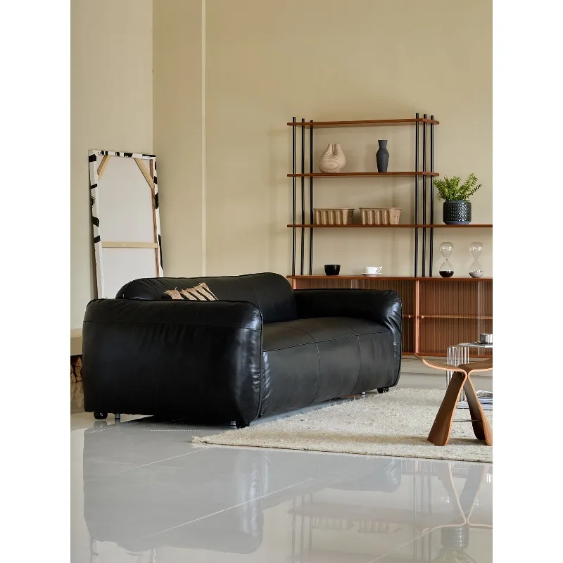 Sofa bed, medieval style first layer oil wax cowhide down sofa bed folding dual-purpose