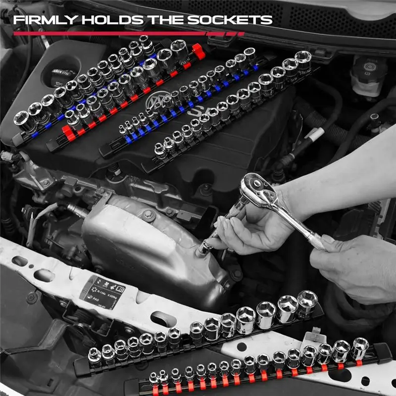 ABFA Socket Organizer Drive Tools-Socket Holder,9Pieces Holders Kit 1/4Inch X 48 Clips,3/8Inch X 45 Clips,1/2Inch X 36 Clips