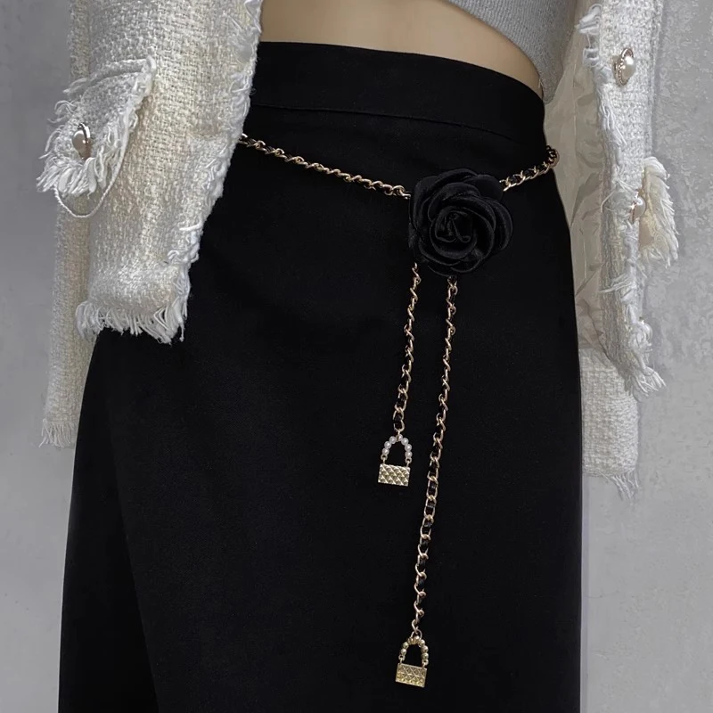 Fashion Female Waist Adjustable Flower Gold Chain Belt Punk Silver Metal Belts For Women High Quality Luxury Dress Pant Chains