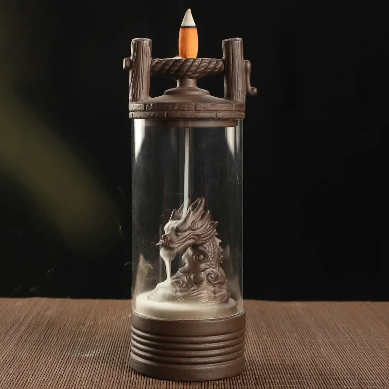 

Dragon Backflow Incense Glass Cover Ceramic Crafts Teahouse Ornaments Beautiful Home Decor Cone Censer