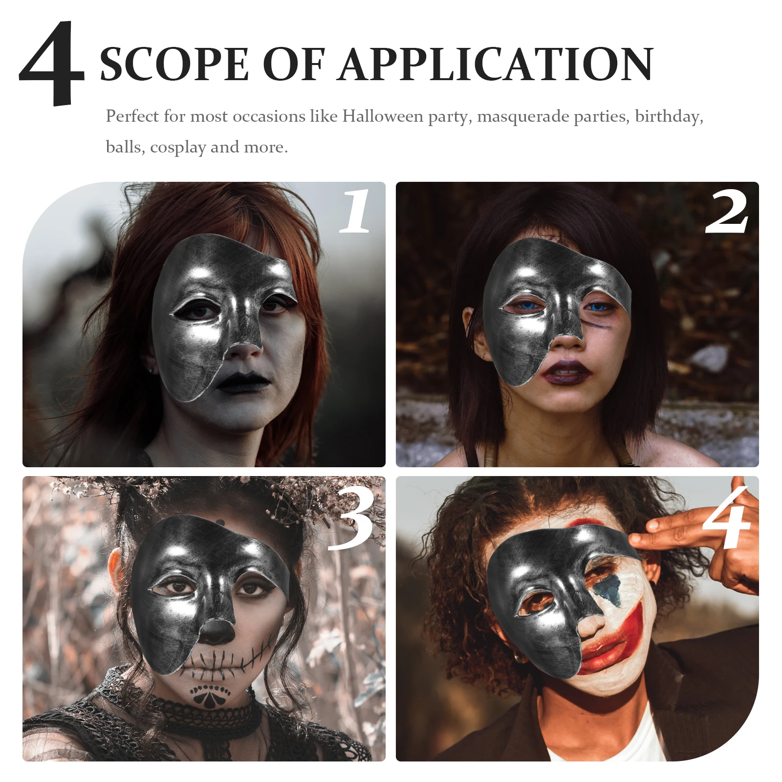 

Halloween Masks Half Face Masquerade with Handle Multifunction Silver Realistic Miss