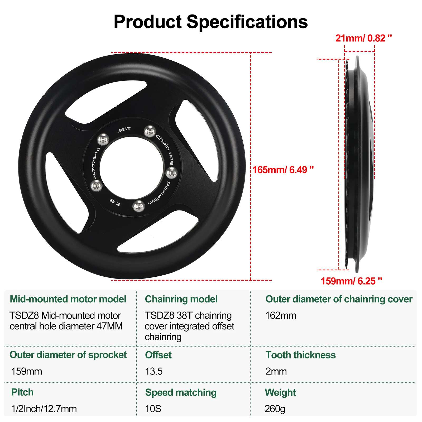 42T TSDZ8 Chainring with Guard for Ebike