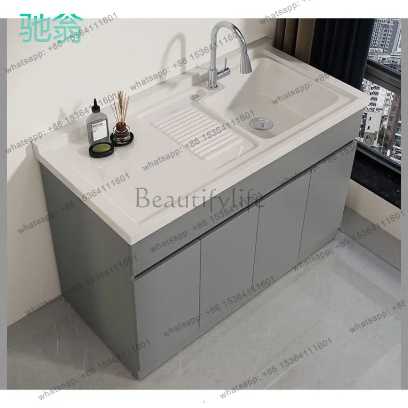 Balcony floor-to-ceiling laundry cabinet integrated basin washing small apartment combined laundry table