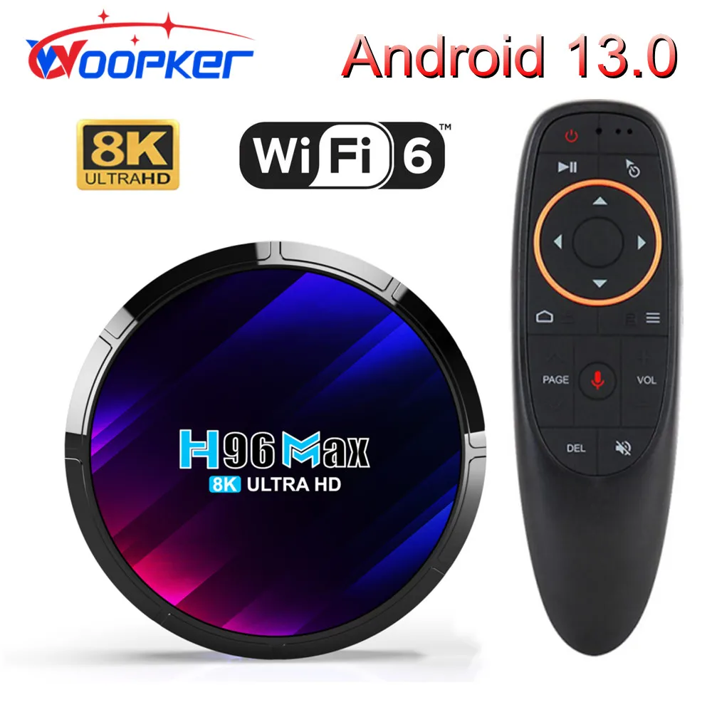 Woopker 구글 보이스 셋톱 박스, 안드로이드 13 TV 박스, H96 맥스, RK3528 록칩, 3528 쿼드 코어, 8K 미디어 플레이어, 와이파이 6, BT5.0, 4GB, 64GB 