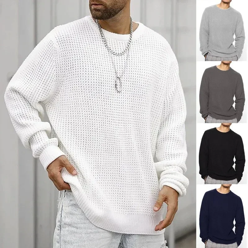 

2023 New Men's Round Neck Solid Color Loose Pullover Sweater Knitwear Youth Fashion Casual Top