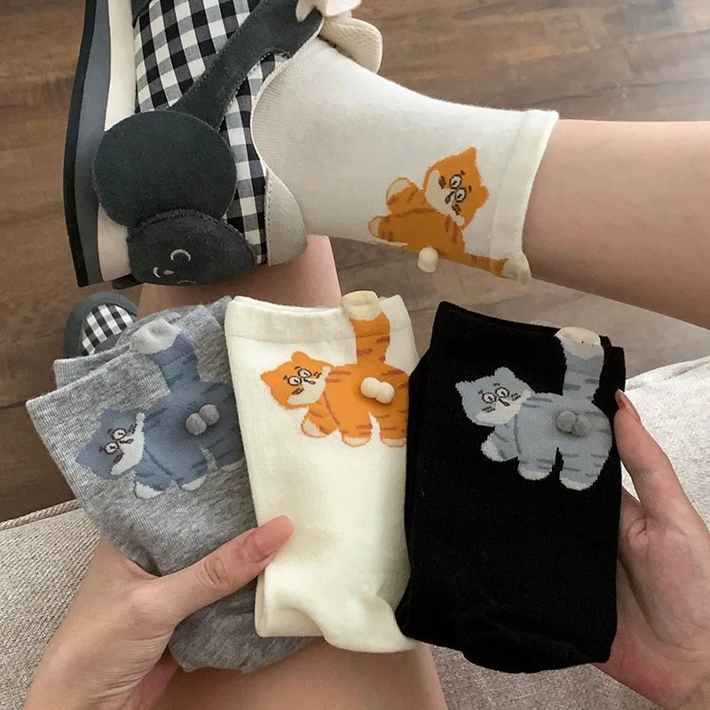 

1/3 Pair Cartoon Egg Cat Printed Socks Men Female Mid Tube Socks Funny Comfortable Absorbing Breathable Casual Couples Sock