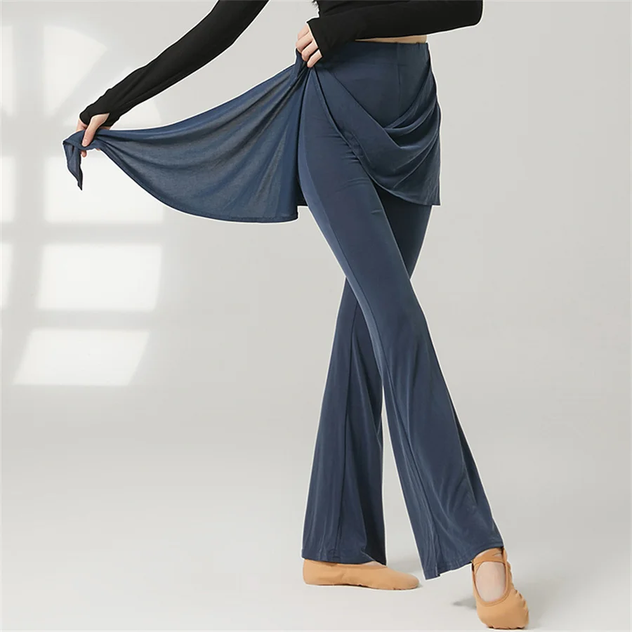 Women Modern Dance Flared Pants With Cover Up Breathable Loose Wide Leg Ballet Chinese Classical Dance Performance Yoga Trousers