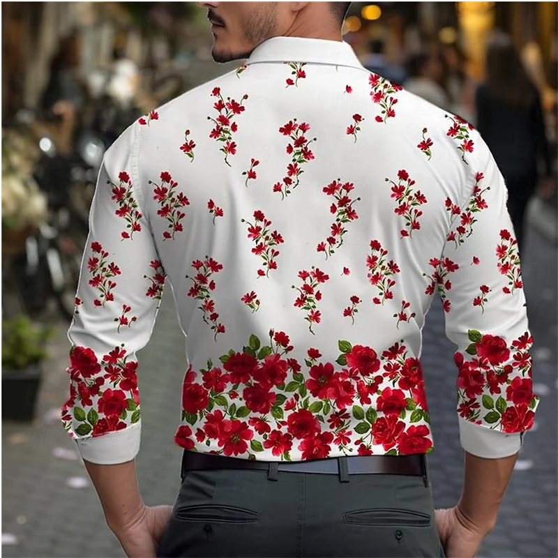 Flower 3D Printed Shirt Men's Spring Autumn Long Sleeve Lapel Top New Fashion Casual Shirt Street Wear 6XL Men's 2024