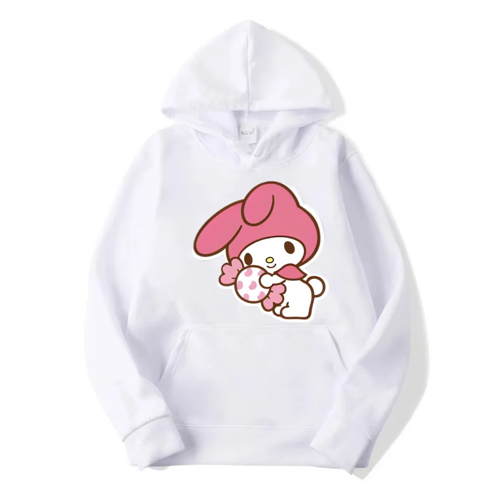 My melody And Kuromi Cartoon Anime Women Pullover Tops Spring Autumn Men Oversized Sweatshirt 2024 New Couple Hoodie Clothes