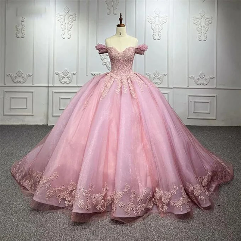 Dostosowana elegancka suknia balowa sukienki na Quinceanera aplikacje tren sądowy bal suknie na przyjęcie urodzinowe formalne Vestido De 15 Anos