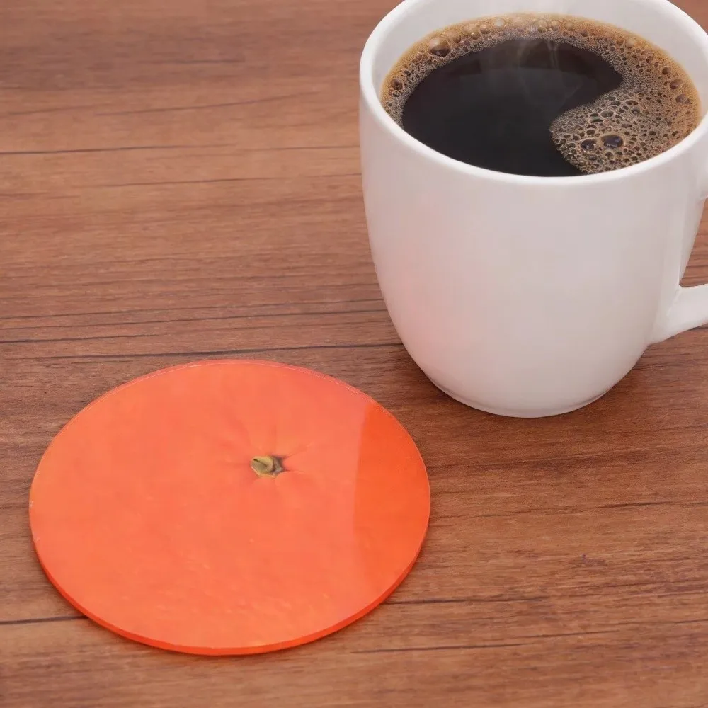 2PCS Acrylic Fruit Coasters Simulated Fruit Non-Slip Heat Insulation Pad Cute Spill Proof Pot Holder Coffee Table