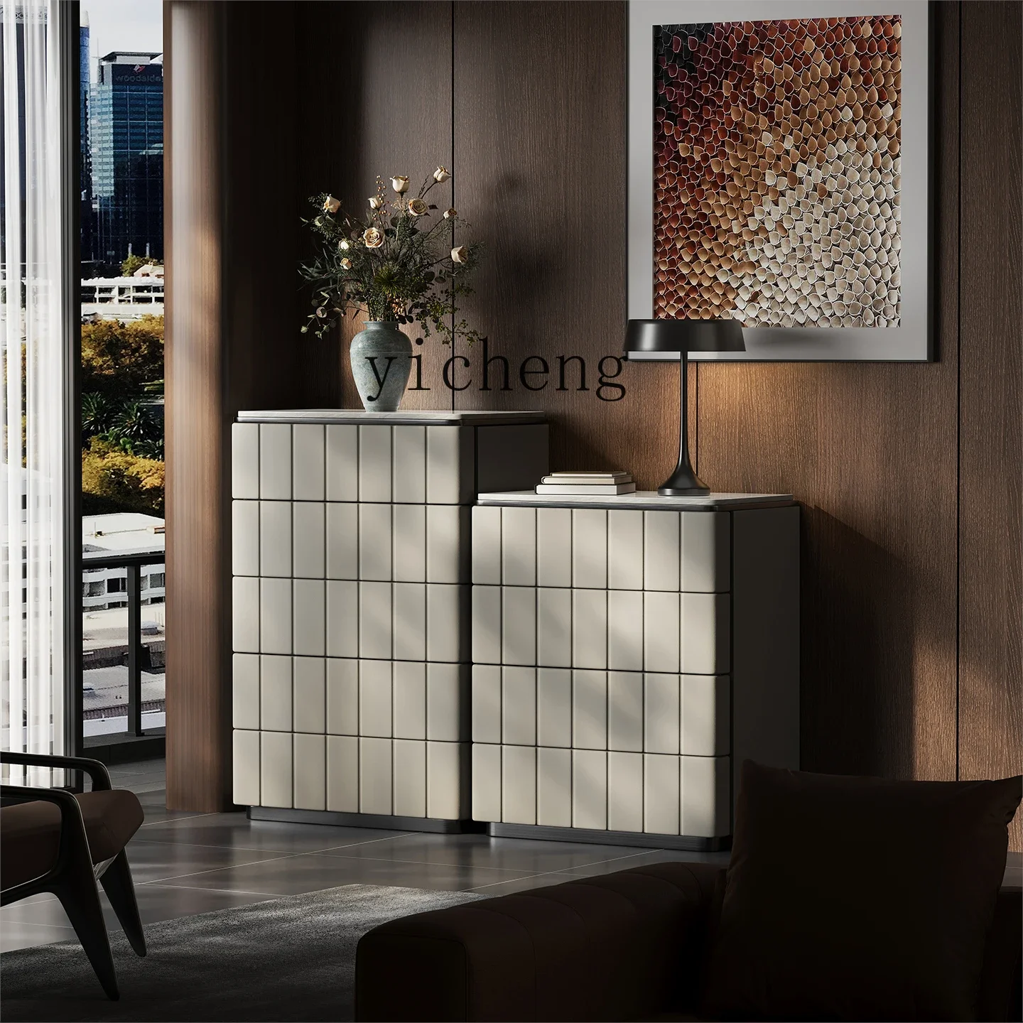 r5.13 Marble Solid Wood Storage Cabinet High-End Living Room Bedroom