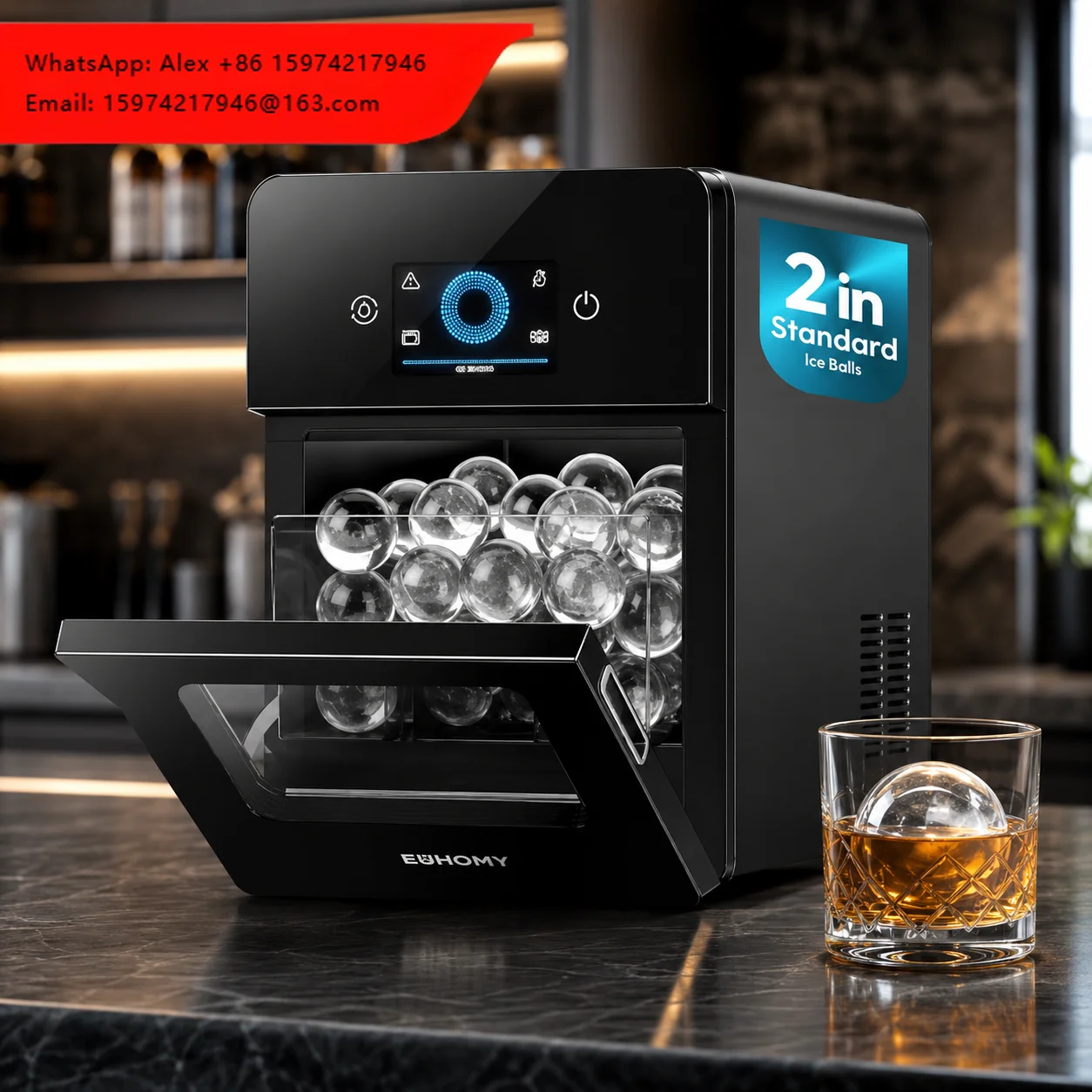 Ouruoxi 2.4 Countertop Ice Ball Maker 108Pcs/Day Self-Cleaning Sphere Ice Maker Round Ice Cube Maker For Whiskey & Bourbon
