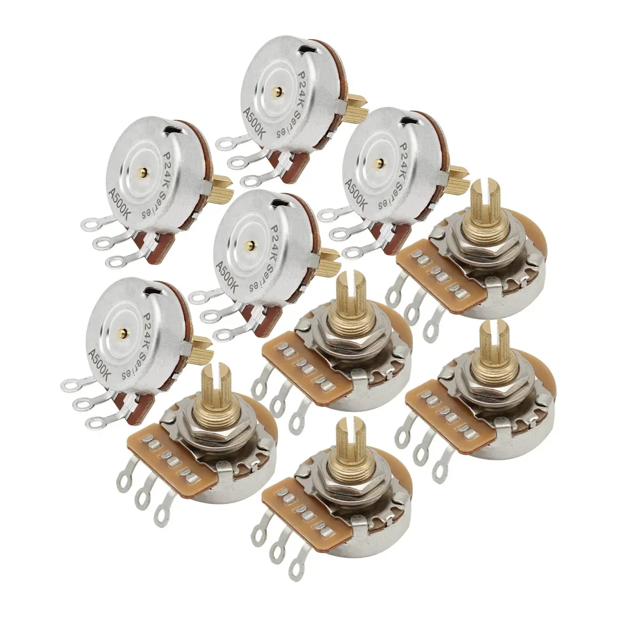 

10PCS 24-Tooth Electric Guitar Bass Potentiometers 500K Brass 3/8" Short Shaft Pots 15.5mm Audio Taper / Linear Taper